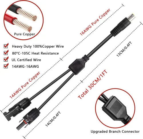 Vista 4 de Panel solar a cable corto de 0.315 in, conector de panel solar de 14 AWG a CC 7909, cable adaptador para estación de energía de reserva portátil