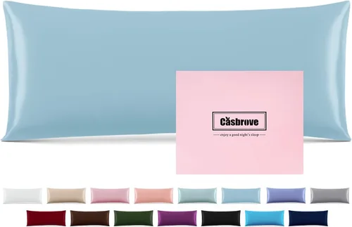Vista 43 de Fundas de almohada de seda con cremallera, funda de almohada de morera, azul bebé, estándar, 1 unidad 20x26 Silk Pillowcase for Hair and