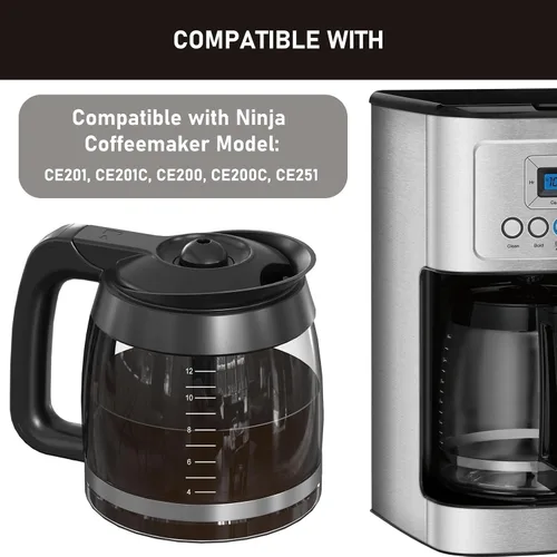 Vista 2 de CE251 - Jarra de vidrio de repuesto de 12 tazas compatible con cafetera Ninja, compatible con modelos CE251 CE201 CE201C CE200 CE200C modelo #