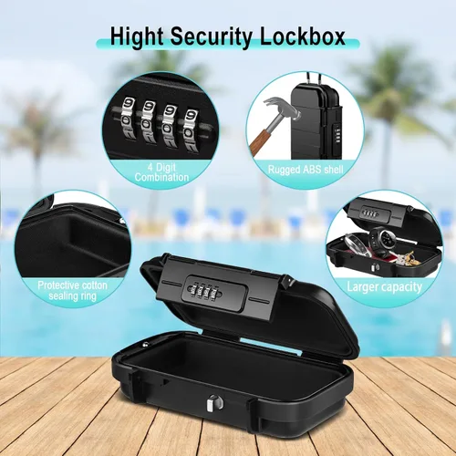 Vista 6 de BKNOOU Caja de seguridad portátil con cadena removible, caja de seguridad antirrobo para la playa, caja de seguridad con cerradura de combinación