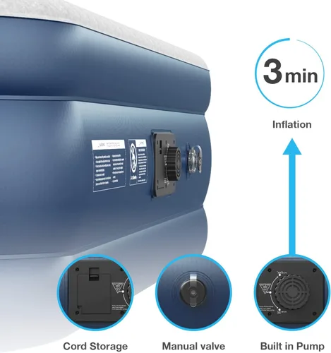 Vista 7 de Active Era Colchón de aire tamaño King con bomba elevada incorporada, colchón inflable elevado de alta calidad con almohada elevada, resistente a