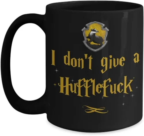 Vista 3 de Taza de juego de palabras con texto en inglés "I Dont Give A Hufflefuck" para amigos frikis nerd o compañeros de trabajo, tazas divertidas