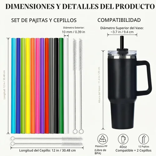 Vista 2 de ALINK Pajitas reutilizables para vaso Stanley de 40 onzas y 30 onzas, popotes de plástico duro de 12 pulgadas de largo, popote de repuesto de 12