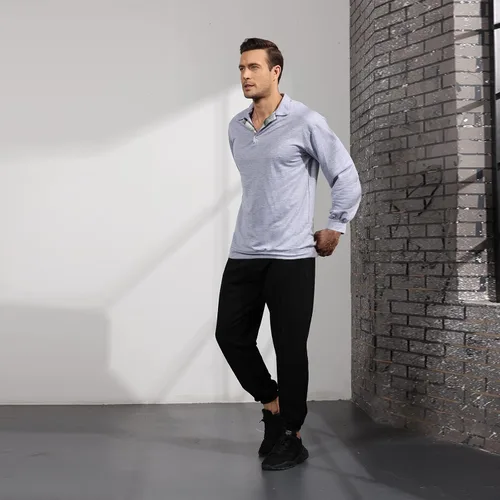 Vista 9 de Opomelo Men's Long Sleeve Pullover Polo Shirts-Casual Loose Fit Sweatshirts V Neck Tops