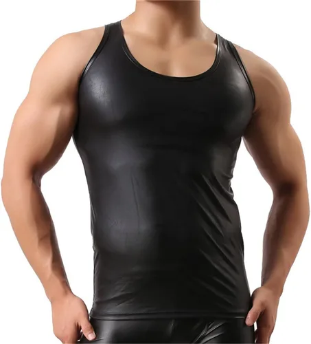 Vista 3 de YUFEIDA Chaleco de piel sintética para hombre, camiseta sin mangas