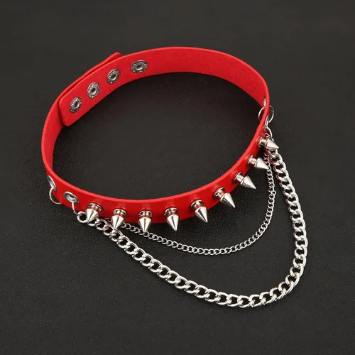 Vista 2 de HZMAN Collar de gargantilla de cuero con clavos de metal gótico punk punk gótico