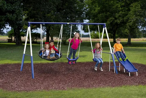 Vista 3 de XDP Recreation Swingin' More Fun - Juego de columpios para niños en el patio trasero al aire libre, blanco/azul y XDP Recreation 70113, juego