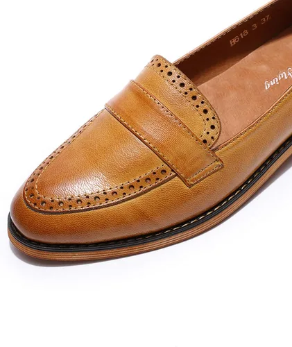 Vista 3 de Mona Flying Mocasines de cuero para mujer, estilo informal, planos, para mujeres y jóvenes