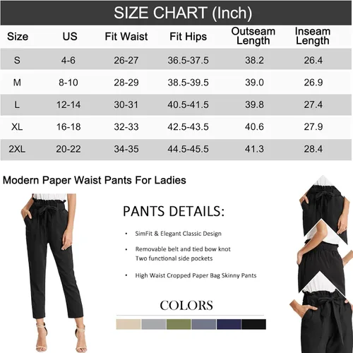 Vista 6 de KANCY KOLE - Pantalones paper bag de cintura alta y con bolsillos para mujer, con lazo, estilo casual, pantalones hasta el tobillo de la talla S a