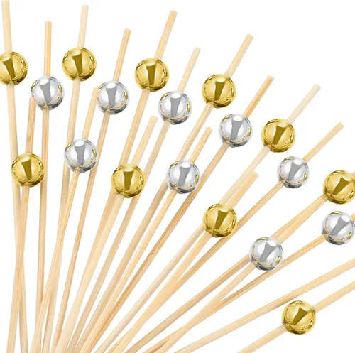 Vista 7 de Blulu Paquete de 200 palillos de dientes elegantes para aperitivos, brochetas de cóctel de perlas de 4.7 pulgadas para bebida, palitos con sabor a