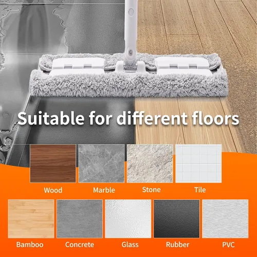 Vista 3 de Trapeador húmedo de microfibra de 360° para limpieza de suelos; 4 almohadillas de microfibra reutilizables resistentes; altura ajustable