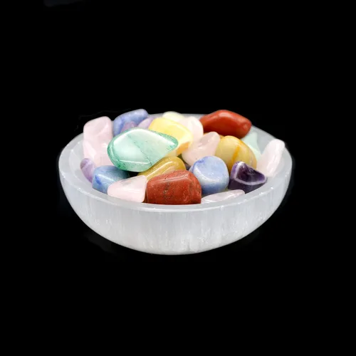 Vista 2 de Soul Sticks Cuenco de selenita relleno de 4 pulgadas con piedra semicristal y curativa, cuenco decorativo de selenita pura, carga de cristal de 7