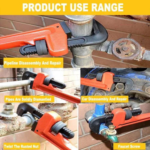 Vista 6 de Utoolmart Llave de tubería recta de alta resistencia, llave de fontanería recta de 10 pulgadas, llave inglesa de alta resistencia, rojo, 1 unidad