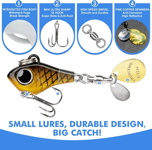Vista 5 de TRUSCEND Vibespinner Easy Catch Fishing Lures with BKK Hooks, Dual-Blade Spinner Baits with Double Water Disturbance and Reflective for More Bites