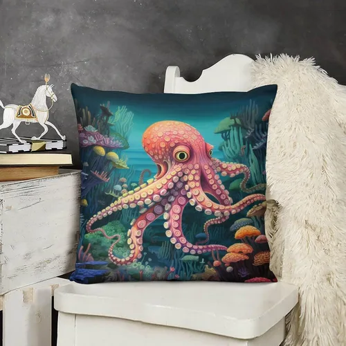 Vista 13 de Cojines Decorativos para Sala - Fundas de cojín cuadradas suaves de pulpo, 20 x 20 pulgadas, náutico, costero, playa, casa, vida marina, decoración