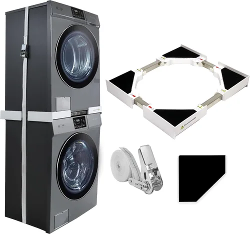 Vista 8 de Kit de apilamiento MaxWorks para lavadora y secadora, kit de apilamiento universal para lavadora y secadora con estantes extraíbles