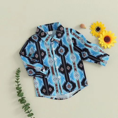 Vista 6 de Ropa occidental para bebé niño, camisas de manga larga con estampado de vaca, camisetas con solapa y botones para otoño e invierno, 6M-4T