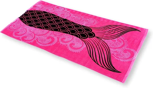 Vista 2 de Toalla de playa grande con estampado de moda de verano (cola de sirena rosa)