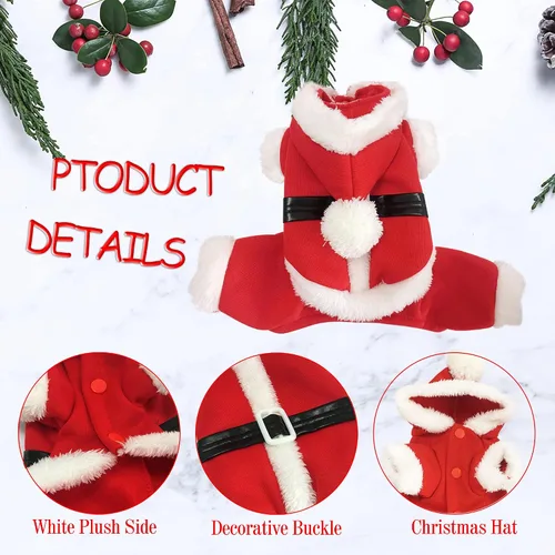 Vista 2 de Disfraces de Navidad para mascotas, ropa de perro de Papá Noel para perros pequeños, abrigos de otoño e invierno, sudaderas con capucha