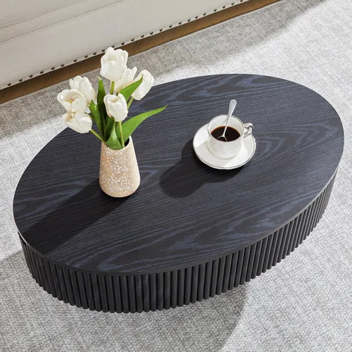 Vista 4 de Janmer Home Mesa de Centro Ovalada con Almacenamiento Oculto, Mesa de Centro Moderna de 31.5 Pulgadas de Ancho, Mesa Central con Chapa Acanalada