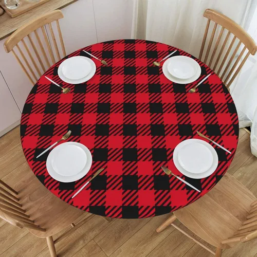 Vista 15 de Fiokroo Mantel con estampado a cuadros blancos y negros con borde elástico, mantel redondo de ajedrez, lavable, reutilizable, para cocina, comedor