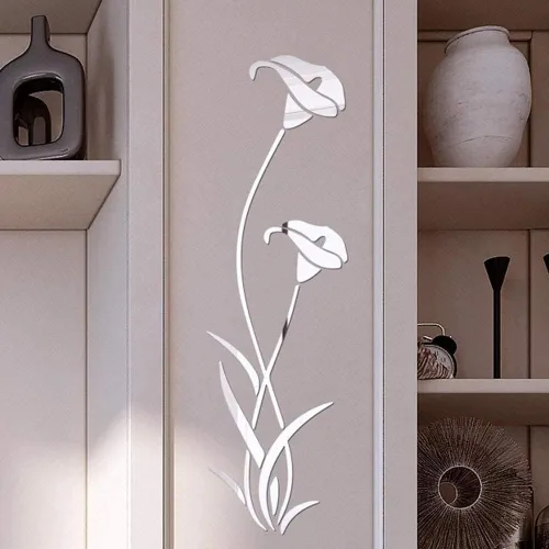 Vista 3 de Calcomanías de pared con espejo 3D de flores, modernas calcomanías de pared extraíbles para decoración del hogar, arte para sala de estar, Como se