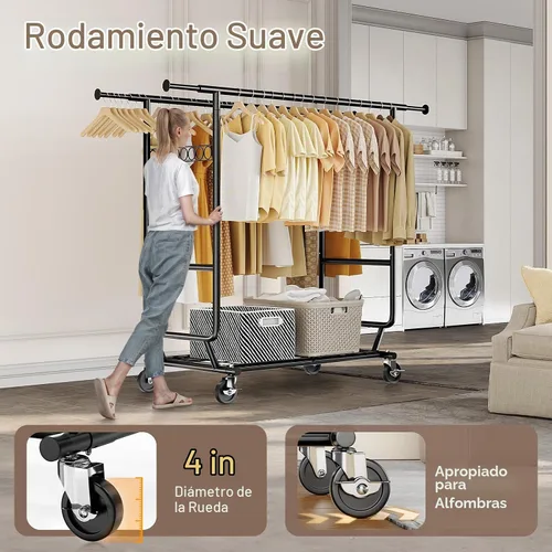 Vista 3 de HOKEEPER Perchero de carga de 650 libras plegable estante de ropa doble Rod