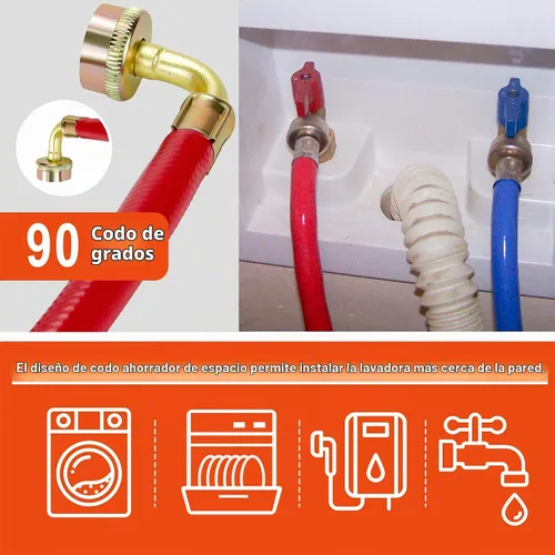 Vista 7 de 6 pies de mangueras premium de acero inoxidable para lavadora con codo de 90 grados, sin plomo, a prueba de explosiones, conexión NPT de 3/4