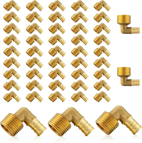 Vista 22 de Paquete de 5 accesorios PEX, adaptador de codo NPT roscado macho Pex de 1/2 pulgadas x 3/4 pulgadas, accesorios de engarce de latón, para tubería