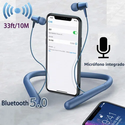 Vista 10 de Auriculares Bluetooth inalámbricos Bluetooth 5.0 con banda para el cuello con 20 horas de reproducción, controladores de 0.394 pulgadas, auriculares
