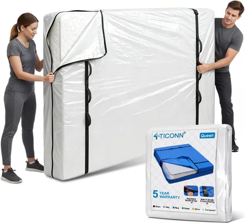 Vista 30 de TICONN Bolsas para colchón para mudanza, bolsa de almacenamiento de servicio pesado para colchón Full XL con asa perimetral y hebillas ajustables