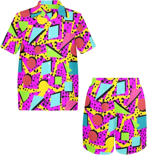 Vista 4 de HUGLAZY Conjunto de 2 piezas para hombre, camisas de verano de manga corta, camisa hawaiana y pantalones cortos, trajes de playa, fiesta discoteca