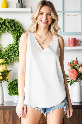 Vista 2 de Bysan Camisetas sin mangas de seda para mujer, lindas camisetas de verano para mujer