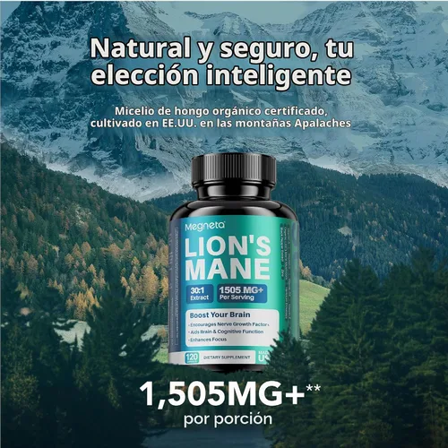 Vista 8 de Extracto de melena de león con pimienta negra, suplemento de hongos para suplemento cerebral, 120 cápsulas