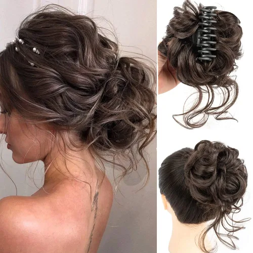 Vista 11 de 2 piezas de Extensiones de Cabello Estilo Moño Despeinado, QIAORUIXIN Extensiones de Cabello Superlargas Estilo Moño Alborotado, Envoltura Ondulada