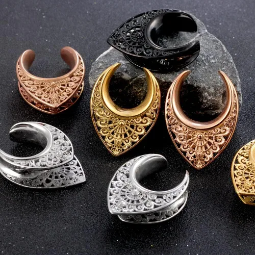 Vista 6 de LADEMAYH 2Pcs Ear Plugs Gauges for Women, Elegant Saddle 0g-25mm Gauges for Ears, Surgical Stainless Steel Ear Tunnels Gauge Earrings Body Jewelry