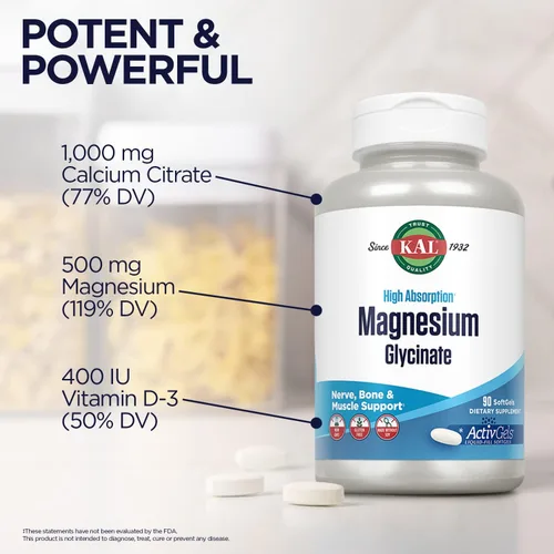 Vista 5 de KAL Cal-citrato +, citrato de calcio más vitamina D-3 y 500 mg de magnesio, soporte saludable para huesos y dientes, sin gluten y verificado