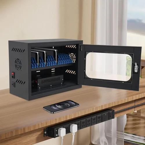 Vista 2 de 20 Unit Device Charging Station, Charging Cabinet for Cellphones & Tablet Computers, Mobile Phone Charging Cabinet with Charger Cable Management or