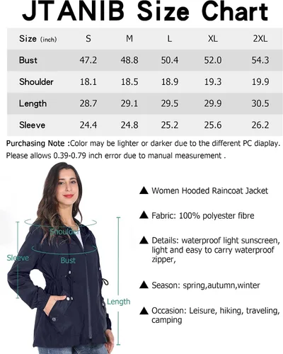 Vista 7 de JTANIB Chaqueta impermeable plegable para mujer, impermeable, ligera, con capucha para senderismo, viajes al aire libre