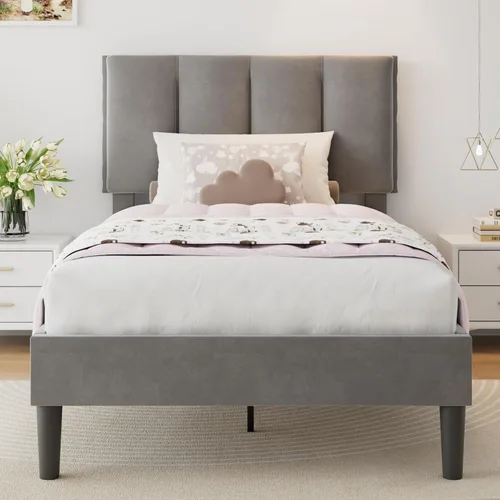 Vista 46 de VECELO Base de cama de tamaño individual con cajón de almacenamiento, base de cama de plataforma resistente con cabecera y fuerte soporte de Negro