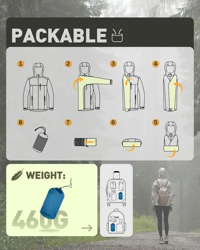 Vista 5 de 33,000FT - Chaqueta de lluvia enrollable para mujer, ligera, impermeable, rompevientos y con capucha para ciclismo
