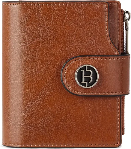 Vista 7 de BOSTANTEN - Billetera de cuero para mujer, pequeña, con bloqueo RFID, de dos pliegues, bolsillo con cremallera, tarjetero con ventana para 1-beige