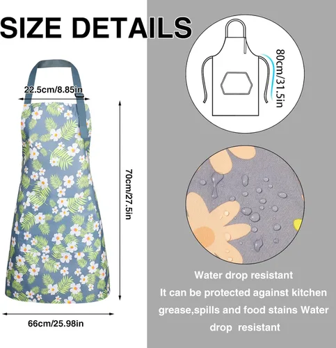 Vista 3 de BOUMUSOE Paquete de 3 delantales florales con bolsillo, delantales para mujer, impermeables, ajustables, para cocina, jardinería