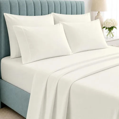 Vista 18 de Shreem Linen Juego de sábanas tamaño Queen de 6 piezas, sábanas 100% algodón egipcio, ropa de cama de lujo de hotel, bolsillo profundo de 18