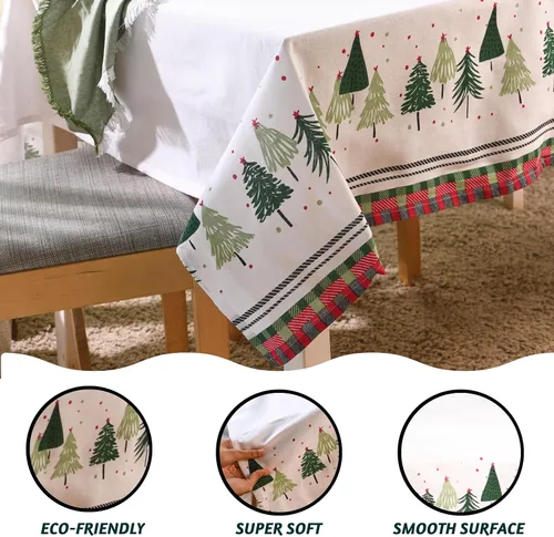 Vista 3 de Folkulture Mantel de Navidad rectangular de 60 x 72 pulgadas para decoración navideña del hogar, tela de algodón estilo granja, mantel rectangular