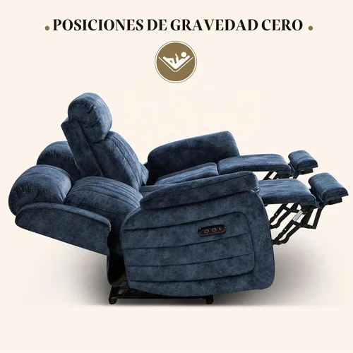 Vista 3 de Sofá reclinable eléctrico con gravedad cero, sillón reclinable eléctrico con reposacabezas ajustable, carga inalámbrica, puertos USB/C, sofá Azul