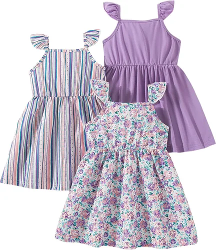 Vista 34 de Vestidos para niñas Vestidos para niñas pequeñas Paquete de 3 Vestido casual de fiesta con estampado patinador acampanado tipo A Vestido de verano