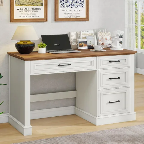 Vista 7 de Vabches Farmhouse 47" Executive Desk with Charging Station, Unique White Blanco único