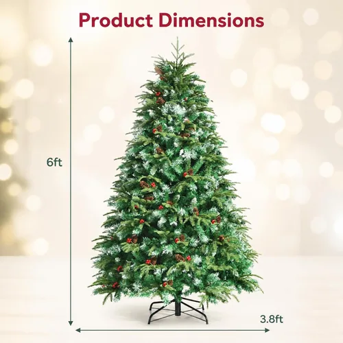 Vista 8 de COSTWAY Árbol de Navidad artificial de 6 pies, diseño preiluminado con Verde nevado