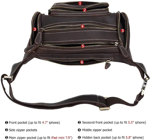 Vista 5 de TIDING Men's Leather Waist Bag Large Capacity Vintage Fanny Pack Organizer